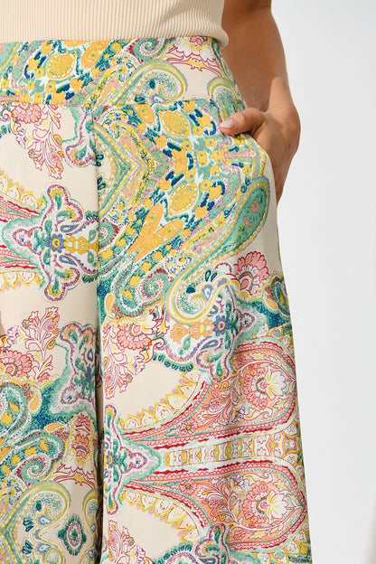 Festive Pant in Cream with Multi Print