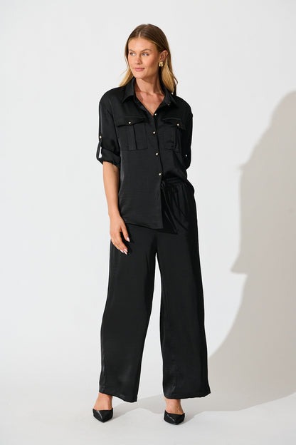 Jerona Pant in Black Satin