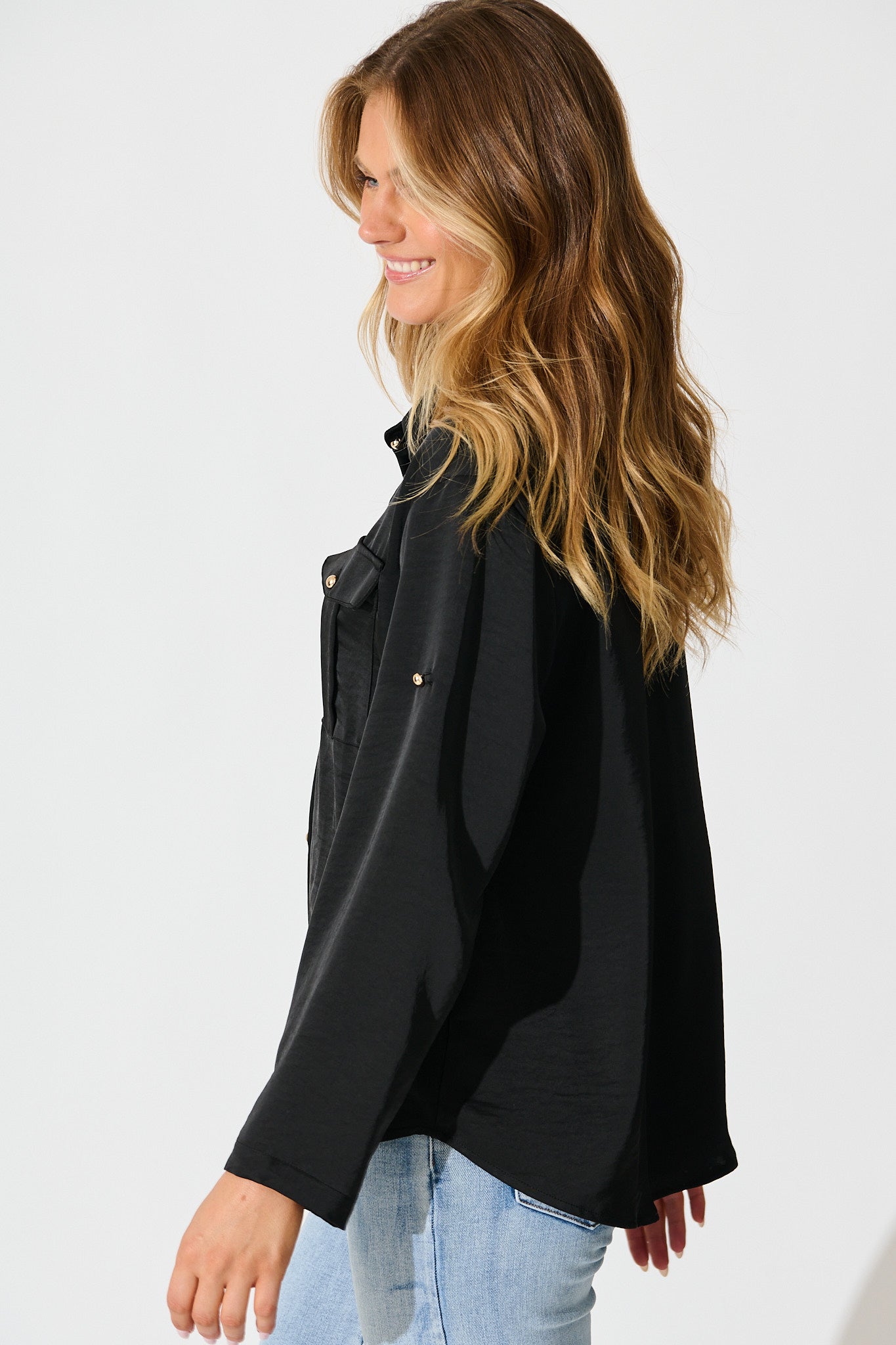 Gracie Shirt in Black Satin