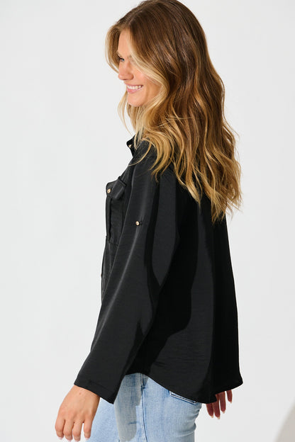 Gracie Shirt in Black Satin