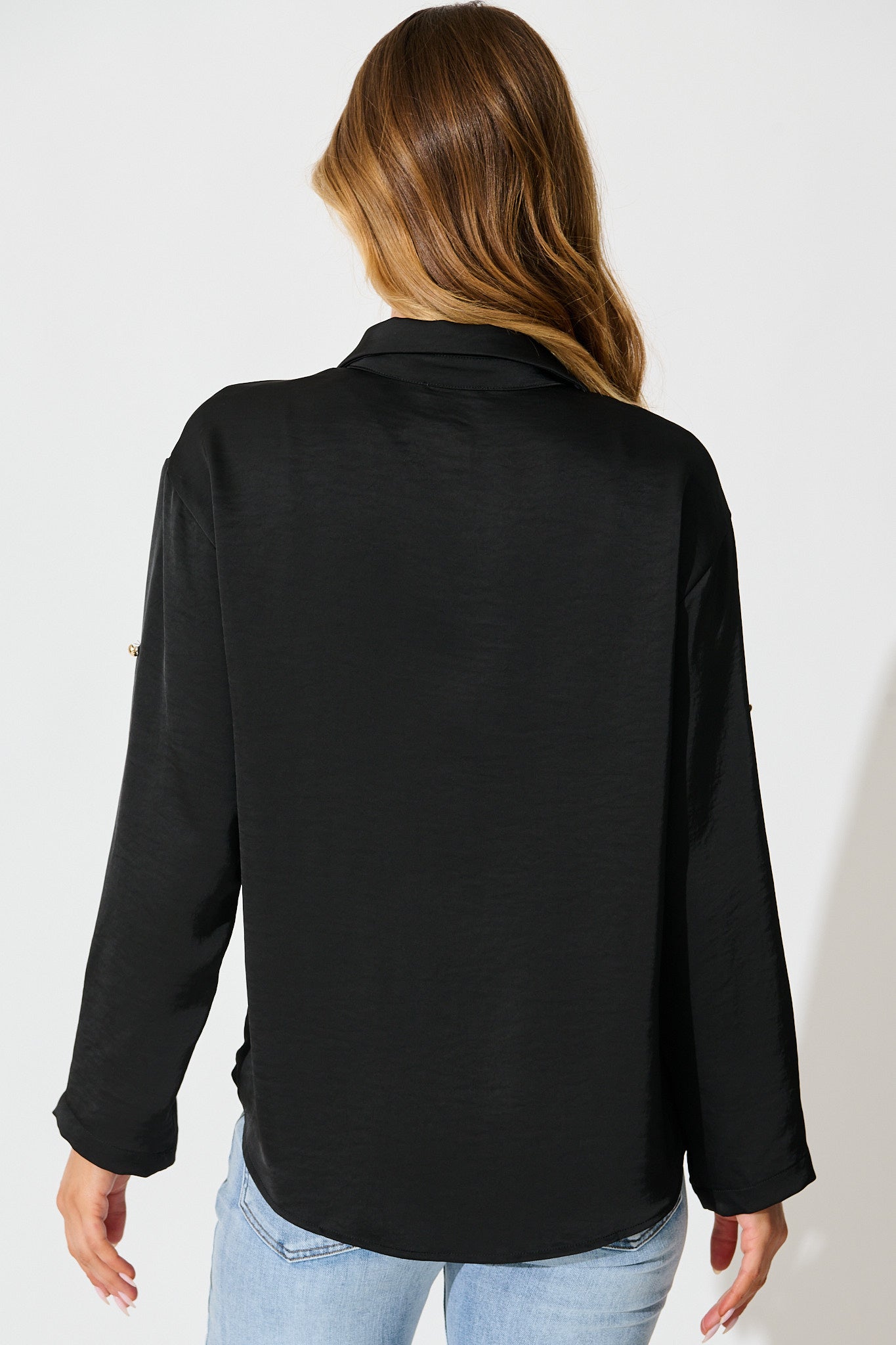 Gracie Shirt in Black Satin