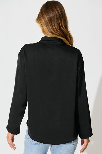 Gracie Shirt in Black Satin