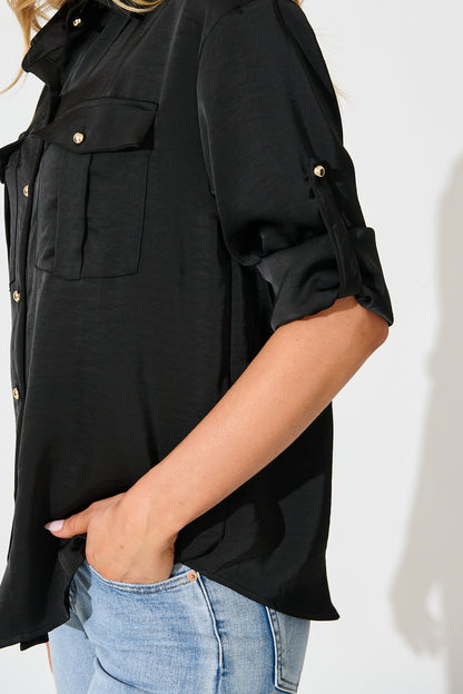 Gracie Shirt in Black Satin