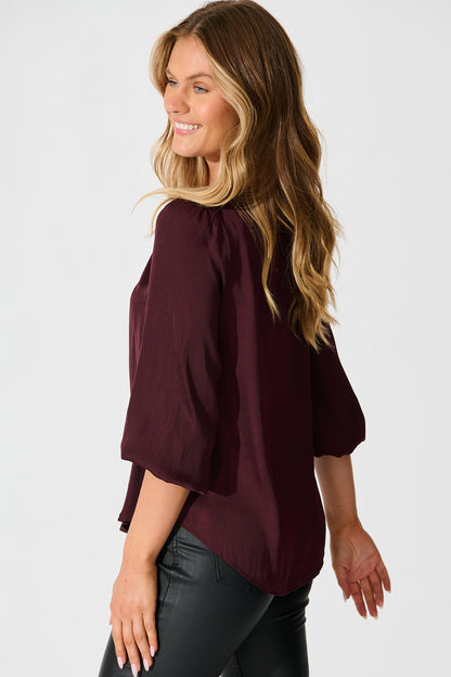 Pristine Top in Wine Satin