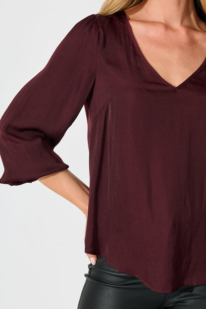 Pristine Top in Wine Satin