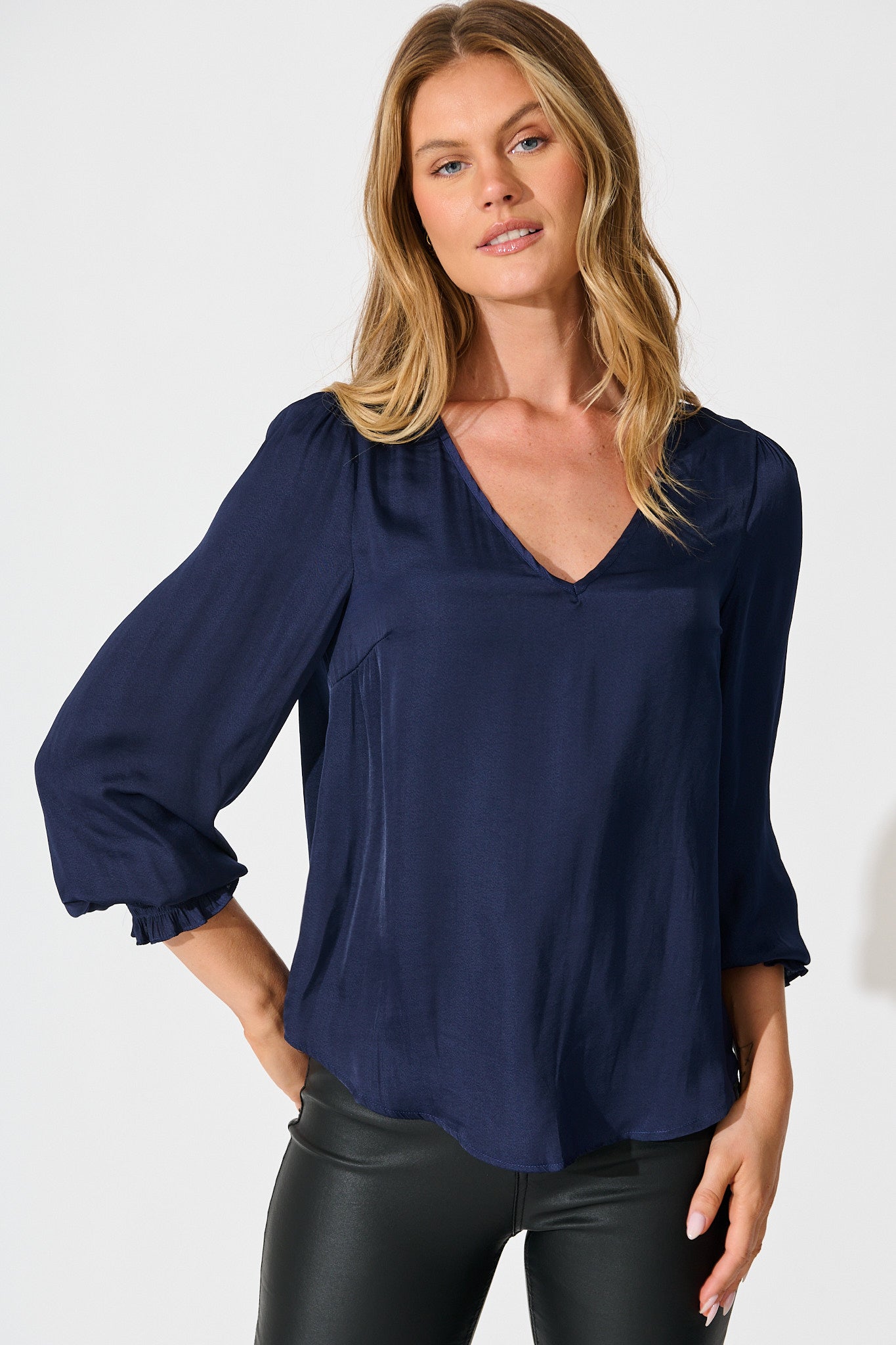 Pristine Top in Navy Satin