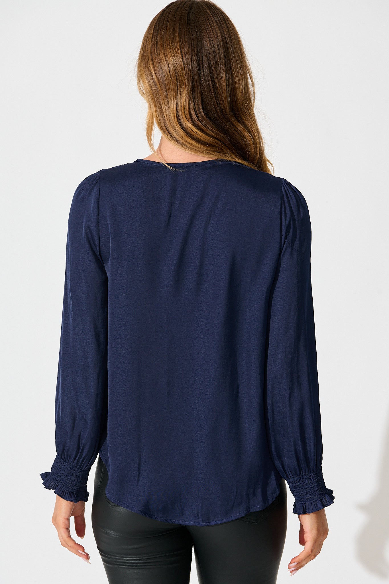 Pristine Top in Navy Satin