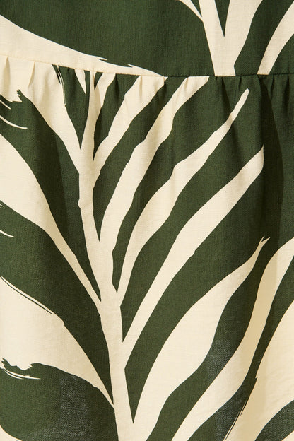 Maribelle Dress in Green with Cream Leaf Print