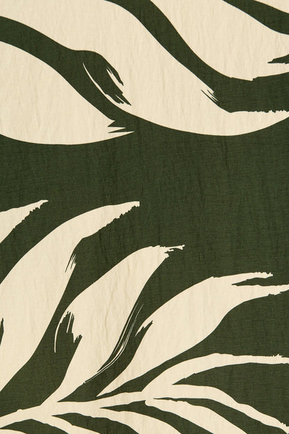 Aria Midi Skirt in Green and Cream Leaf Print