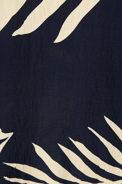 Aria Midi Skirt in Navy and Cream Leaf Print