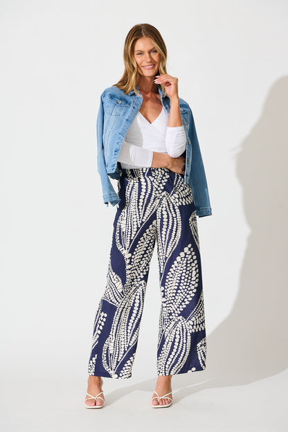 Harper Pant in Navy with White Print