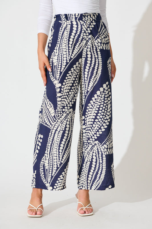 Harper Pant in Navy with White Print