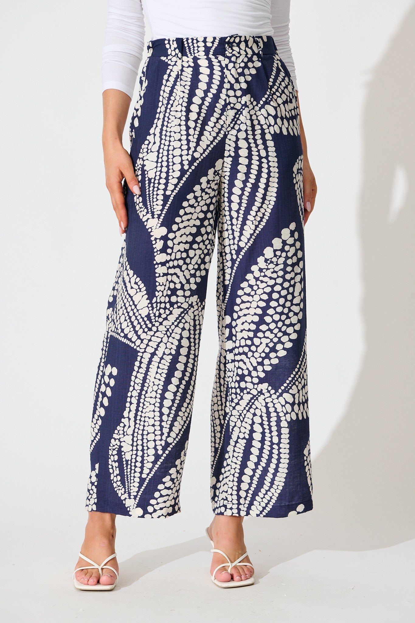 Harper Pant in Navy with White Print