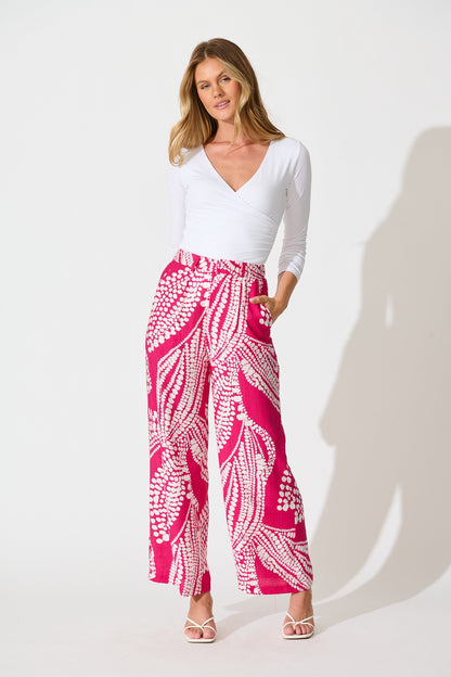 Harper Pant in Magenta with White Print