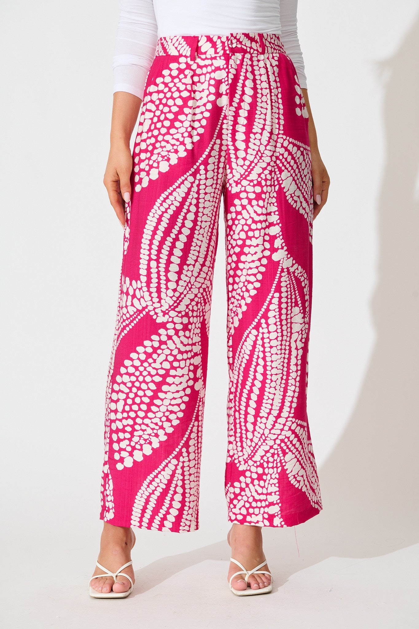 Harper Pant in Magenta with White Print