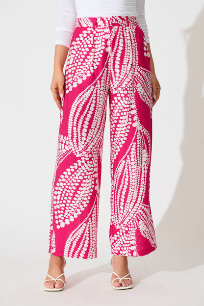 Harper Pant in Magenta with White Print