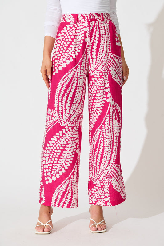 Harper Pant in Magenta with White Print