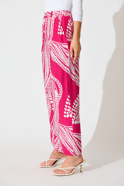 Harper Pant in Magenta with White Print