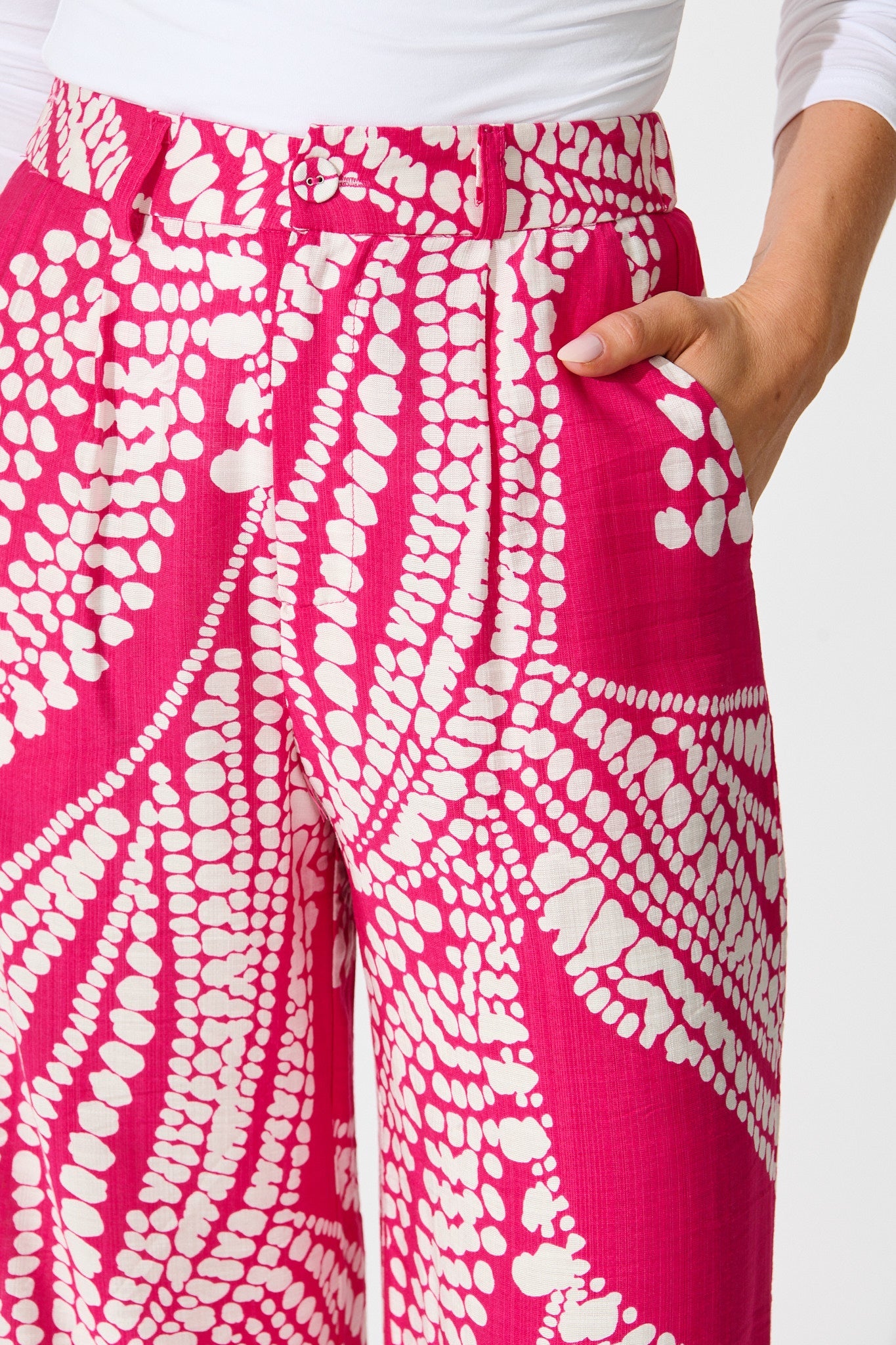 Harper Pant in Magenta with White Print