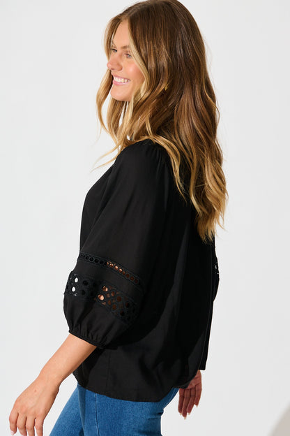 Cascades Top in Black Linen Blend
