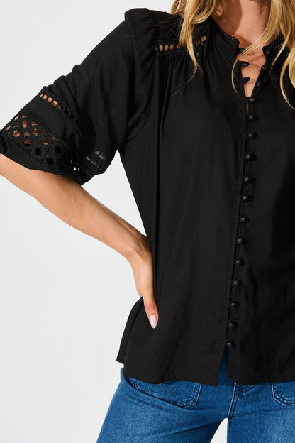 Cascades Top in Black Linen Blend