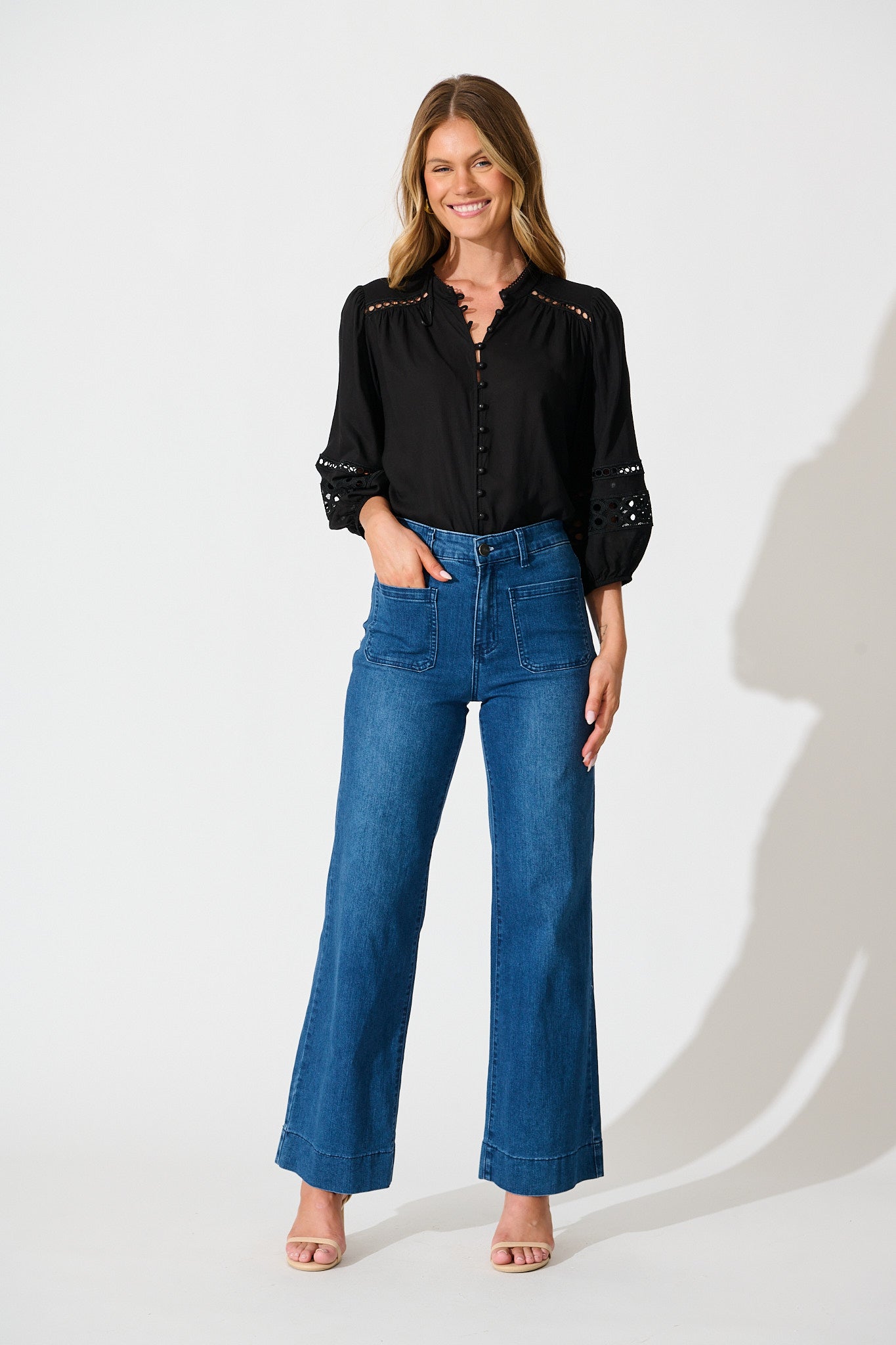 Cascades Top in Black Linen Blend