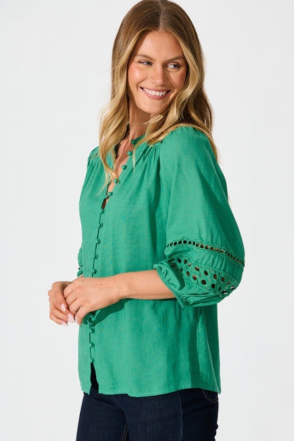 Cascades Top in Green Linen Blend