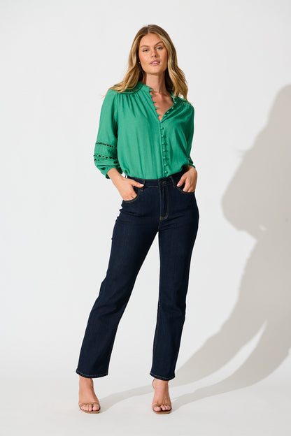 Cascades Top in Green Linen Blend