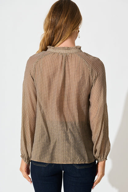 Santiago Smock Top in Brown Tile Print