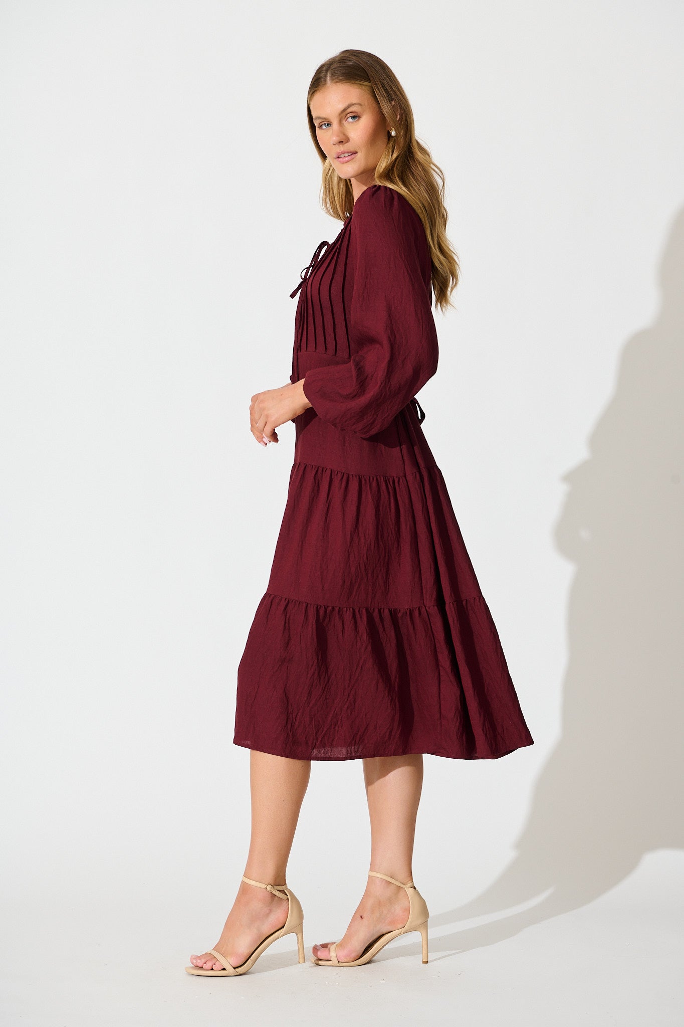 Marietta Tie Front Midi Dress in Wine