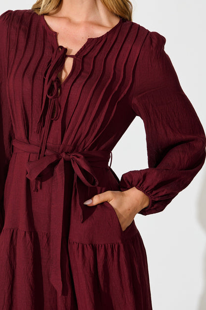 Marietta Tie Front Midi Dress in Wine