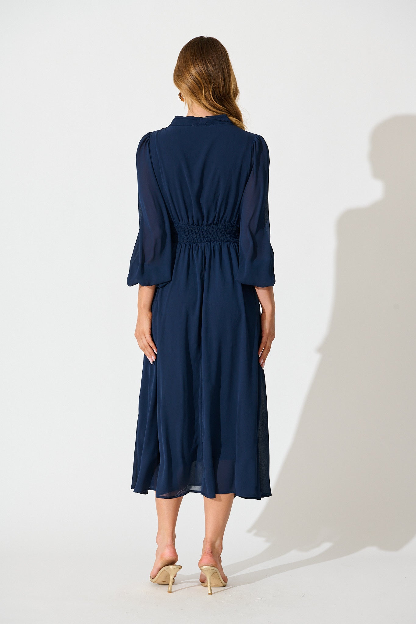 Lustre Midi Dress In Navy Chiffon