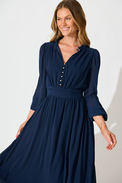 Lustre Midi Dress In Navy Chiffon