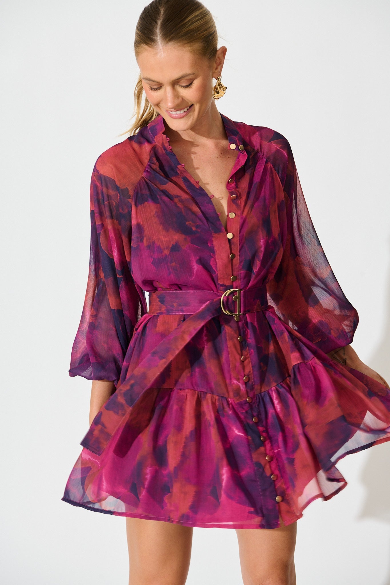 Mica Dress in Purple Watercolour Chiffon
