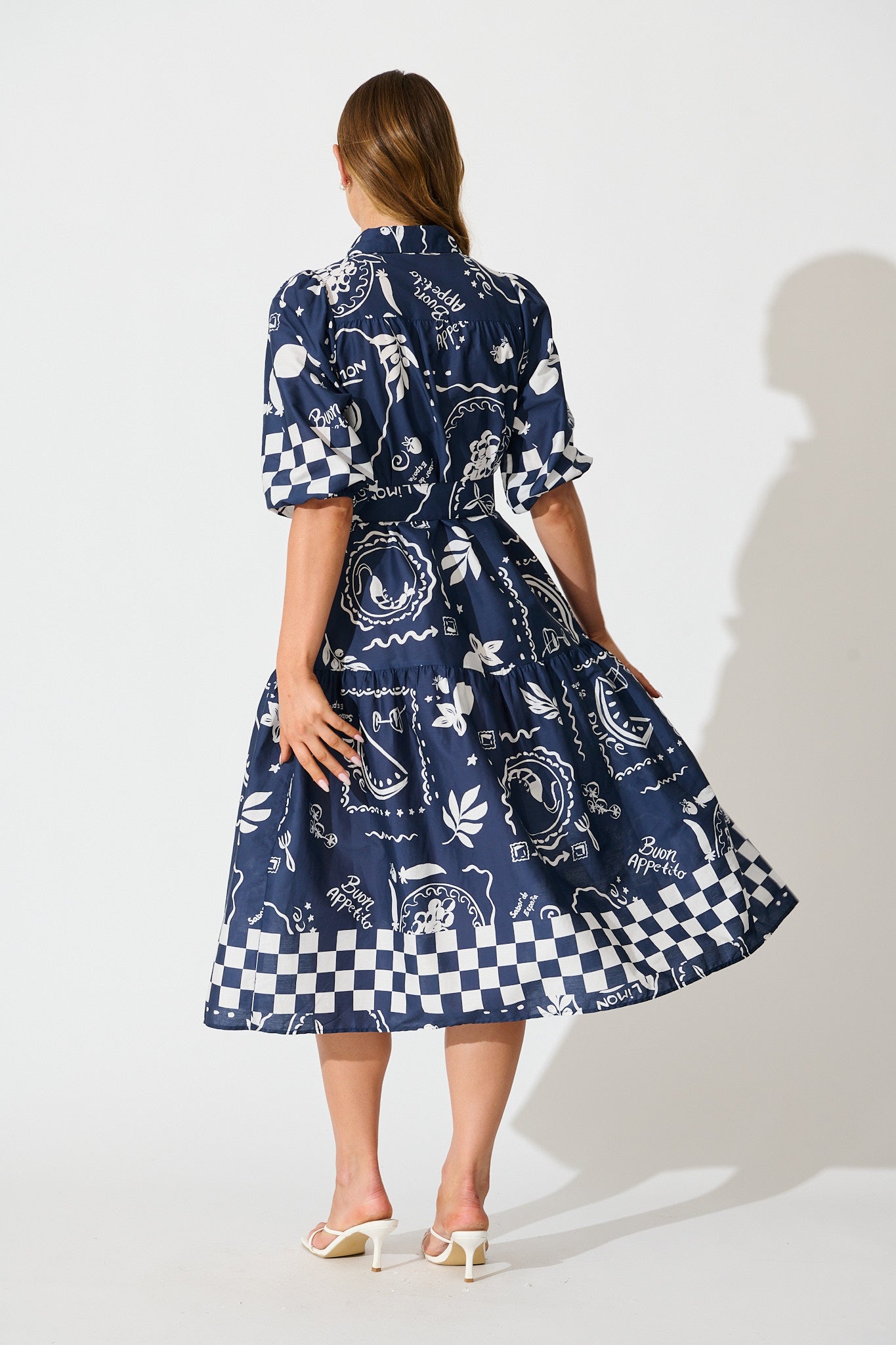 Demi Midi Shirt Dress in Navy with White Cotton