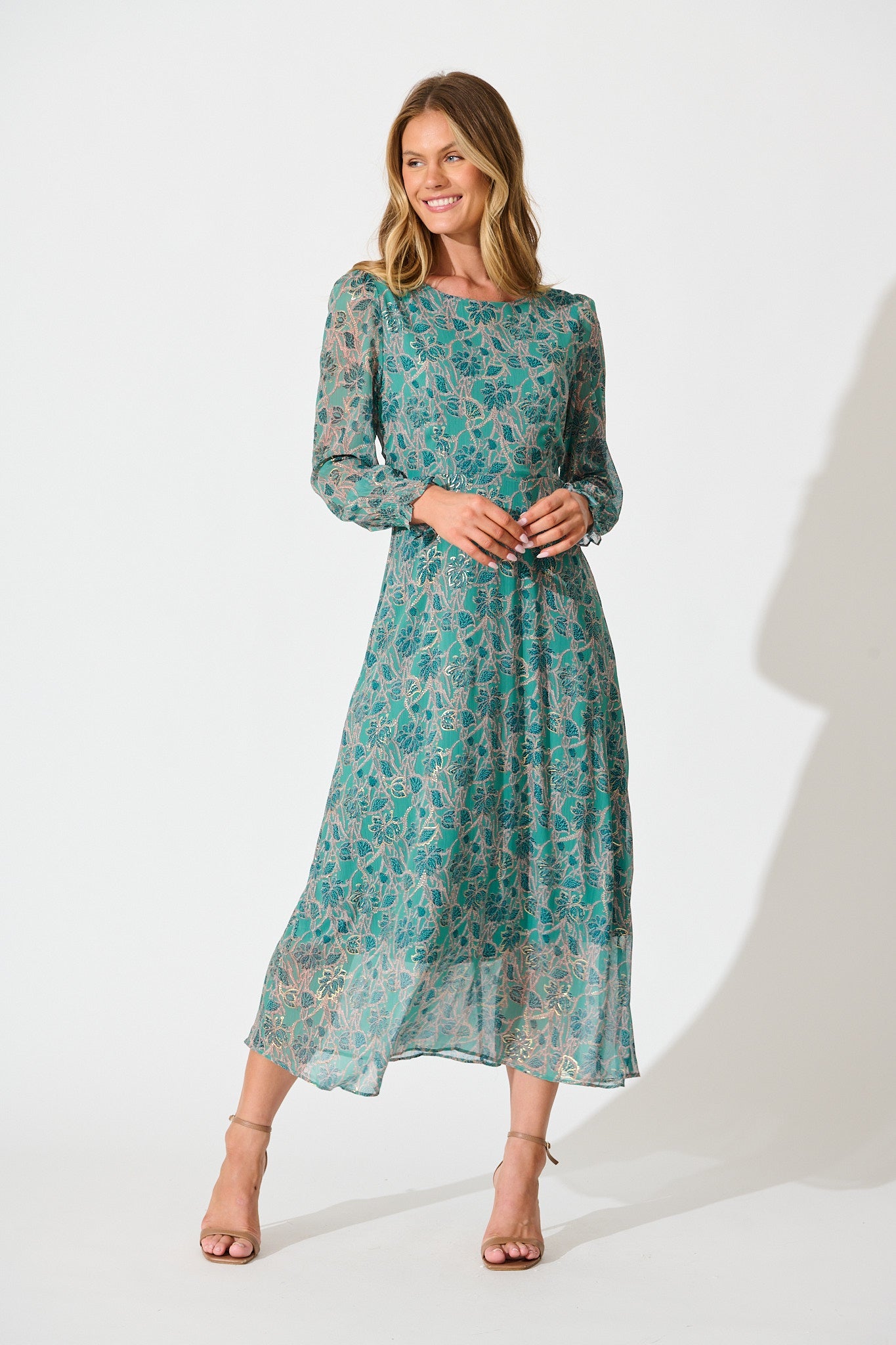 Luminate Maxi Dress in Aqua Green Floral Chiffon