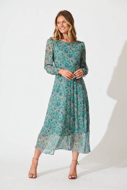 Luminate Maxi Dress in Aqua Green Floral Chiffon