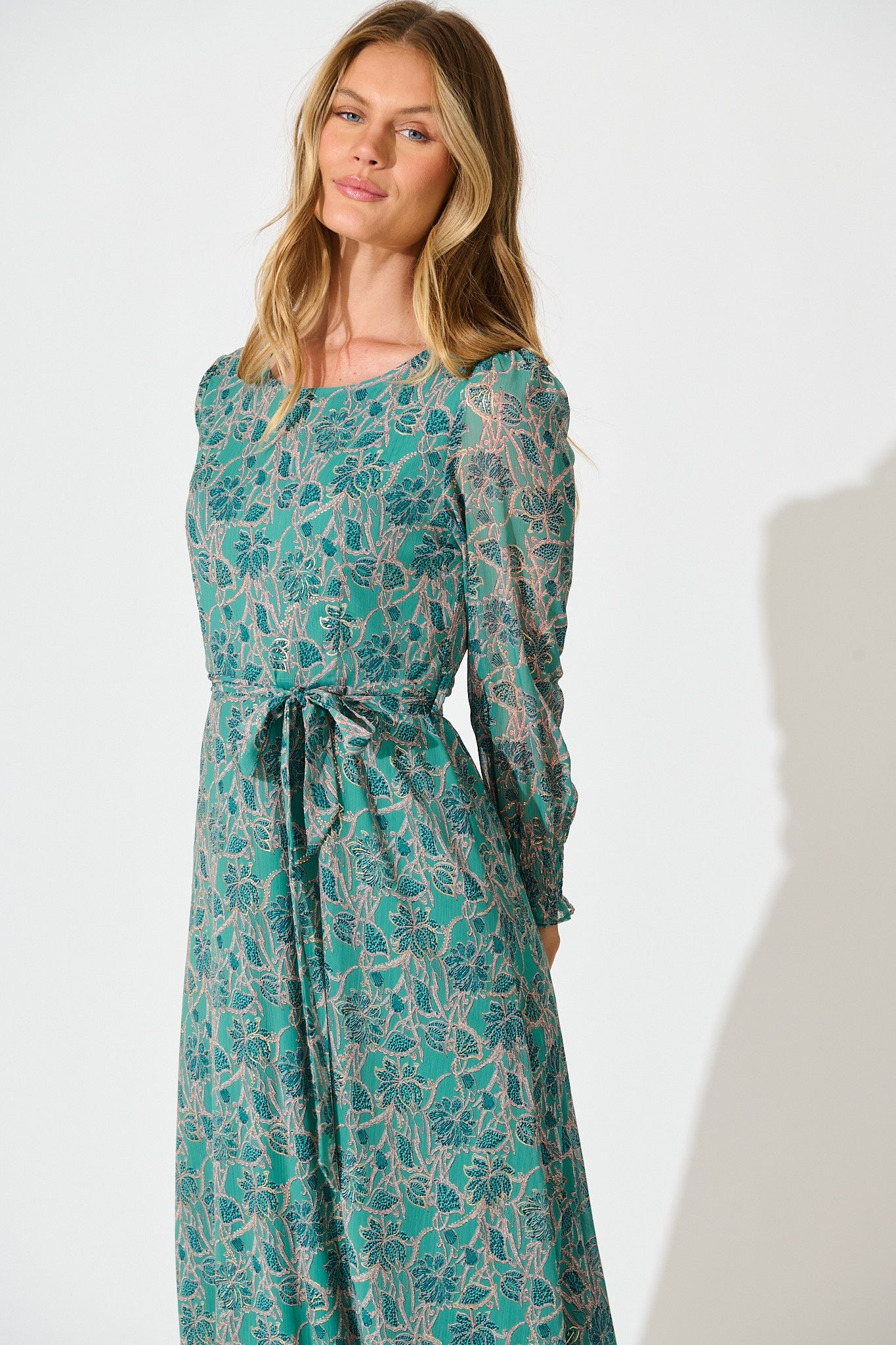 Luminate Maxi Dress in Aqua Green Floral Chiffon
