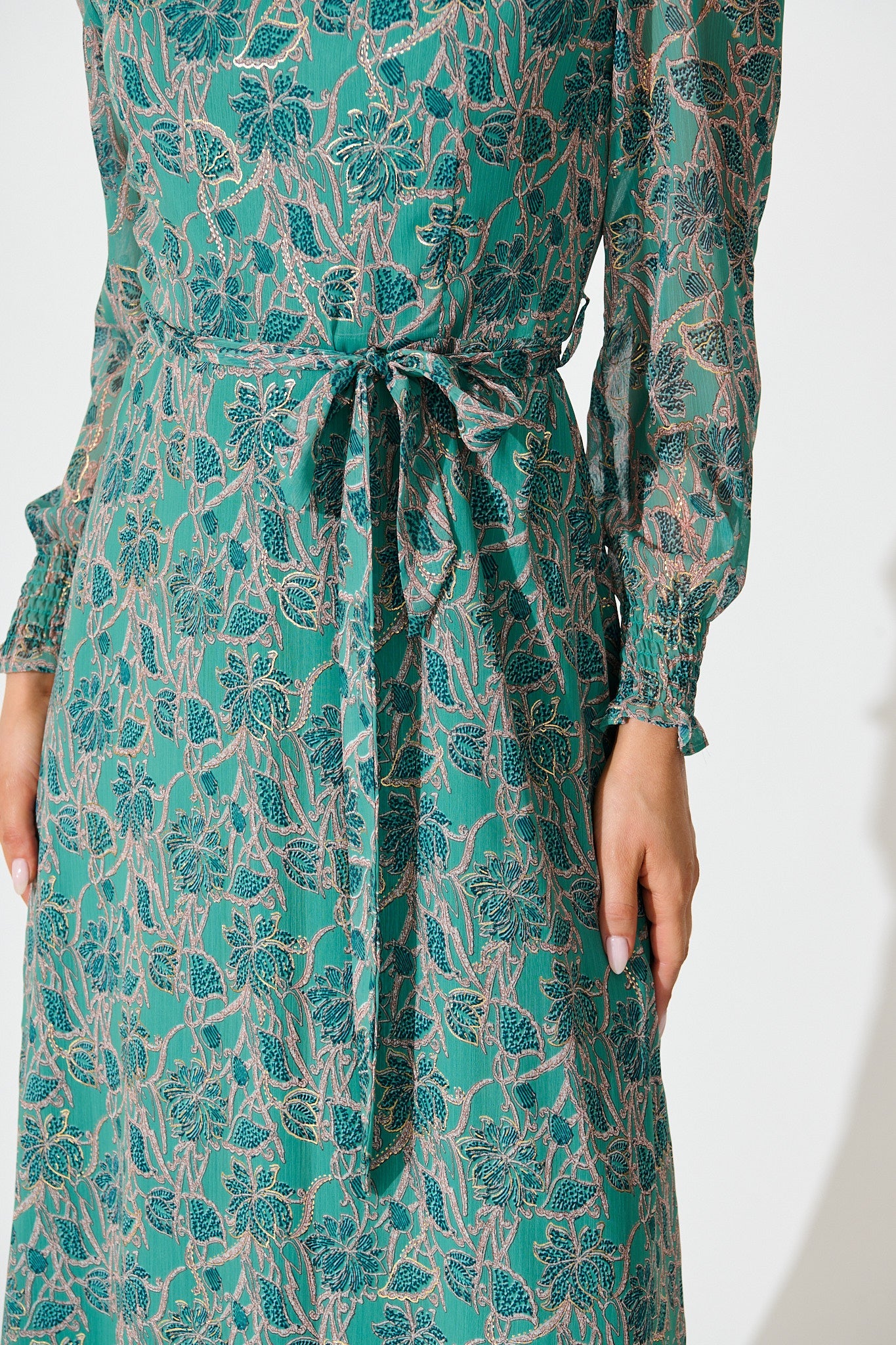 Luminate Maxi Dress in Aqua Green Floral Chiffon