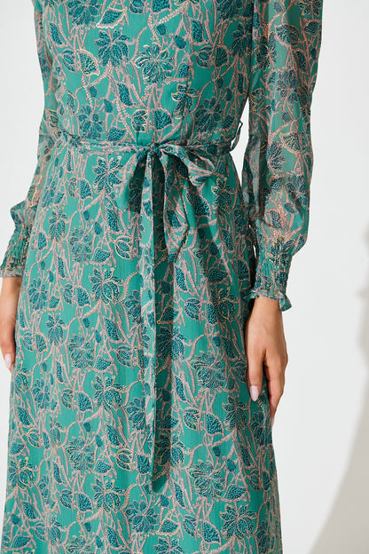 Luminate Maxi Dress in Aqua Green Floral Chiffon