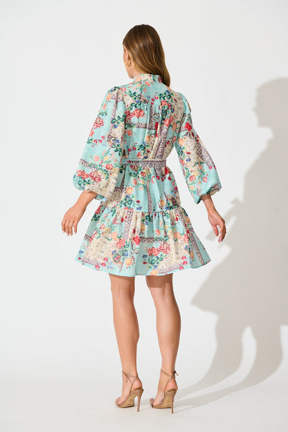 Capricorn Dress in Green with Multi Floral Print