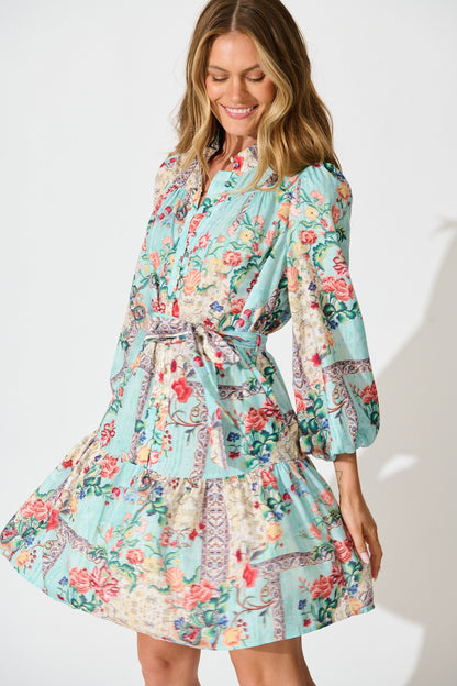 Capricorn Dress in Green with Multi Floral Print