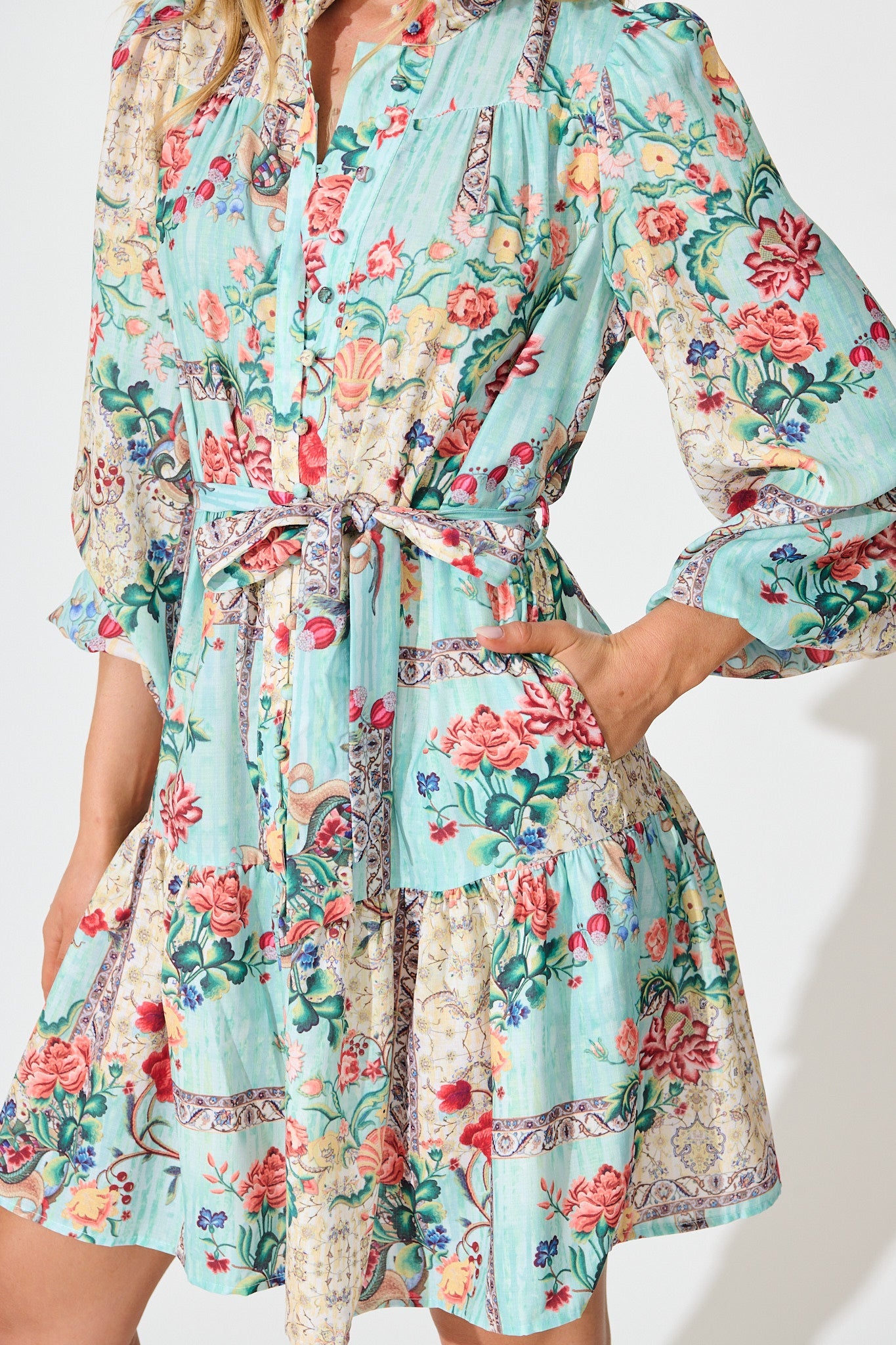 Capricorn Dress in Green with Multi Floral Print