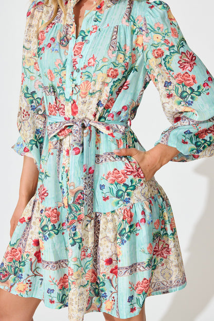 Capricorn Dress in Green with Multi Floral Print