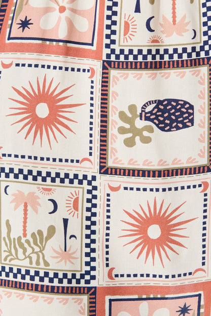 Transcend Dress in Cream With Rust Multi Patchwork Print