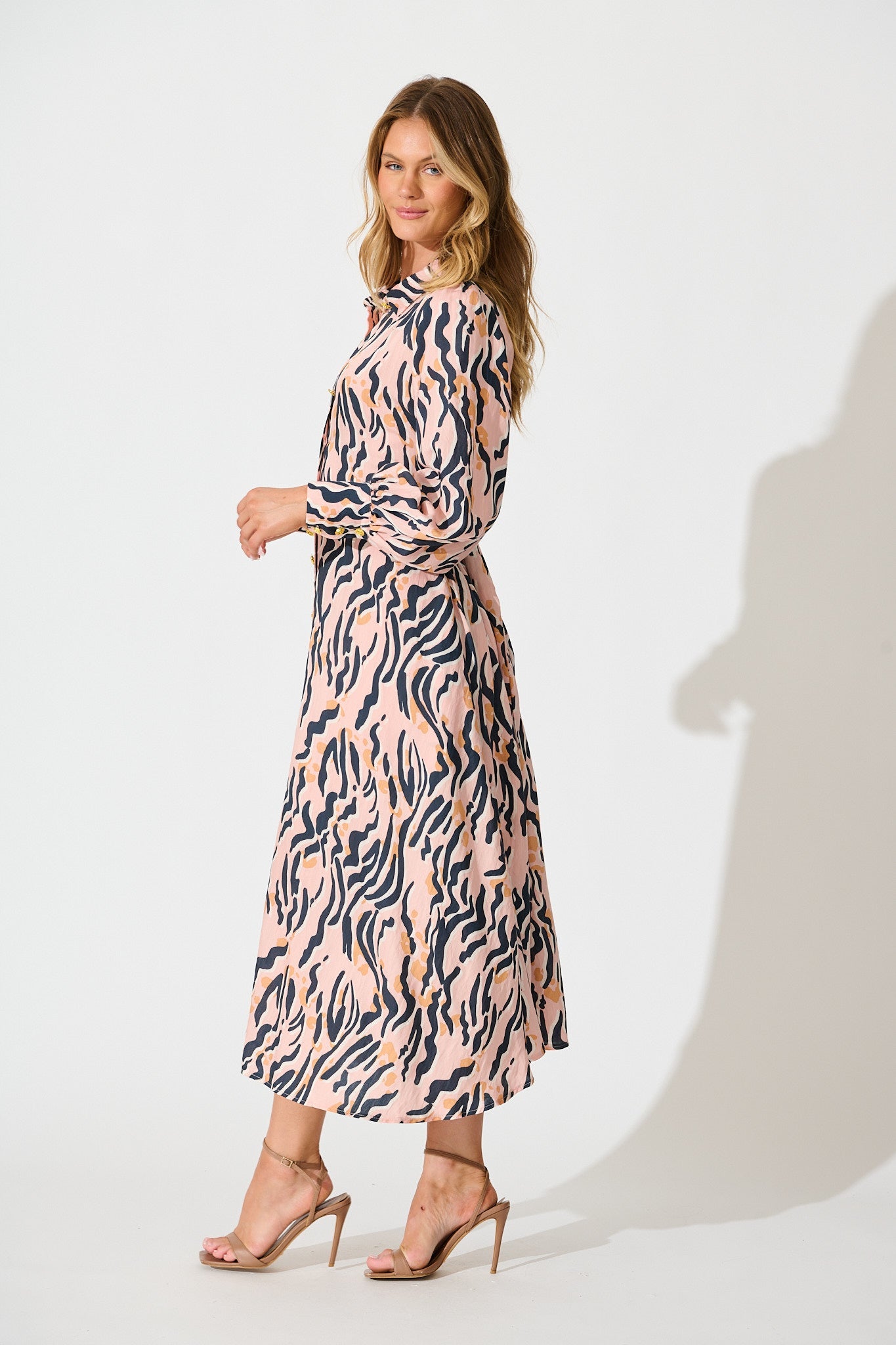 Ciao Bella Maxi Shirt Dress in Blush with Black Print
