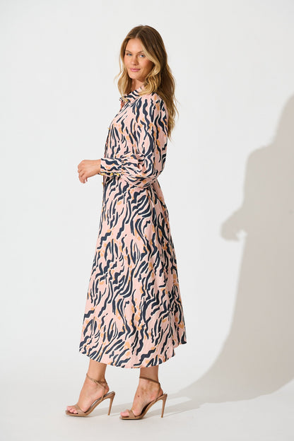 Ciao Bella Maxi Shirt Dress in Blush with Black Print