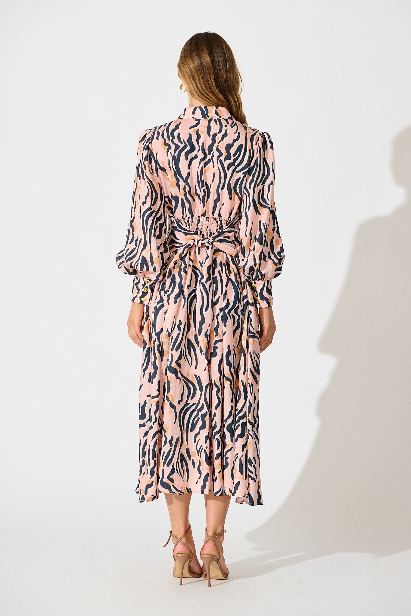 Ciao Bella Maxi Shirt Dress in Blush with Black Print