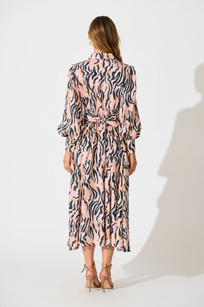 Ciao Bella Maxi Shirt Dress in Blush with Black Print