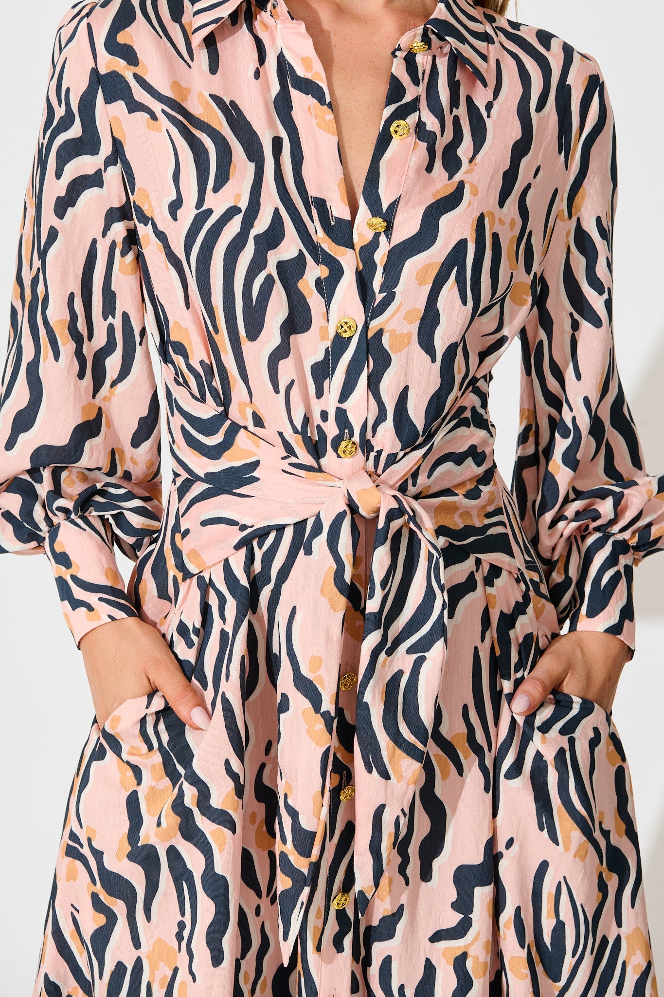 Ciao Bella Maxi Shirt Dress in Blush with Black Print